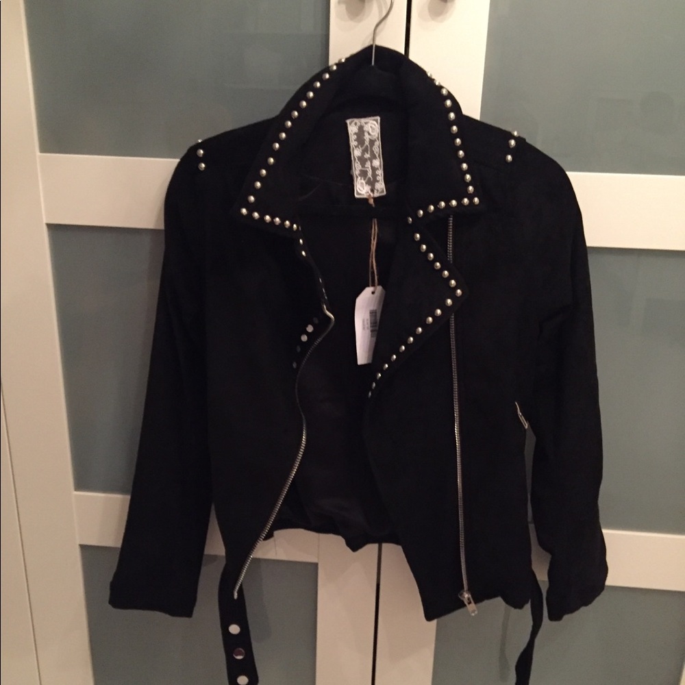 Studded Suede Black Moto Jacket